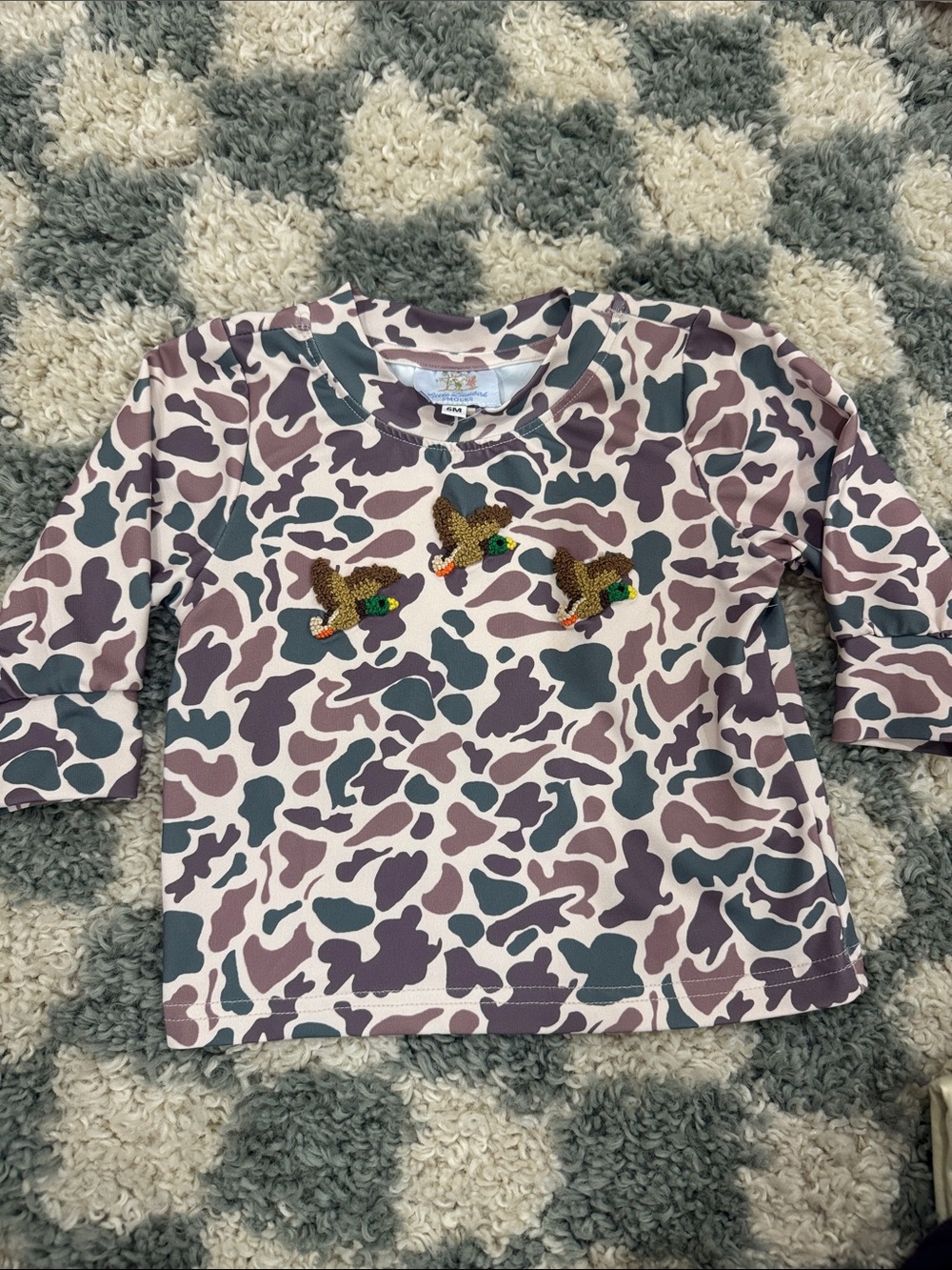 Toddler Pink & Gray Camo Duck Appliqué Long Sleeve Top